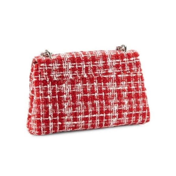 Baffled Mischka Boucle Red Checkered Tweed Shoulder Bag New - Picture 2 of 8